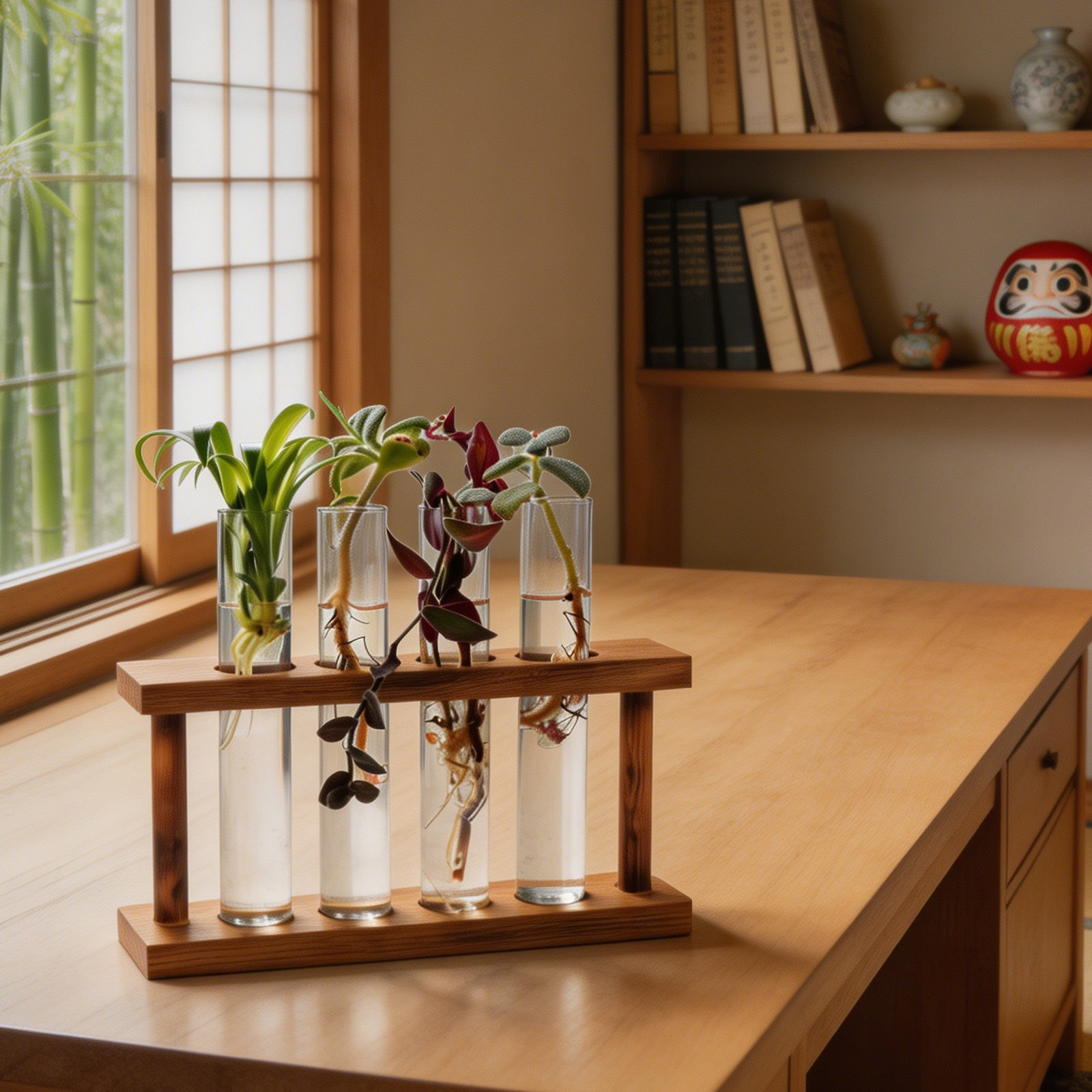 Propagation Station Vase - Houten plantenvermeerderingsstation met glazen reageerbuisvaas houder,